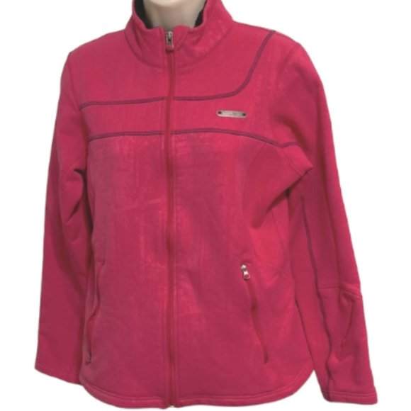 UNDER ARMOUR Hot Pink Purple Accents Zip Long Sleeve Fleece Jacket Womens Medium - Picture 1 of 16